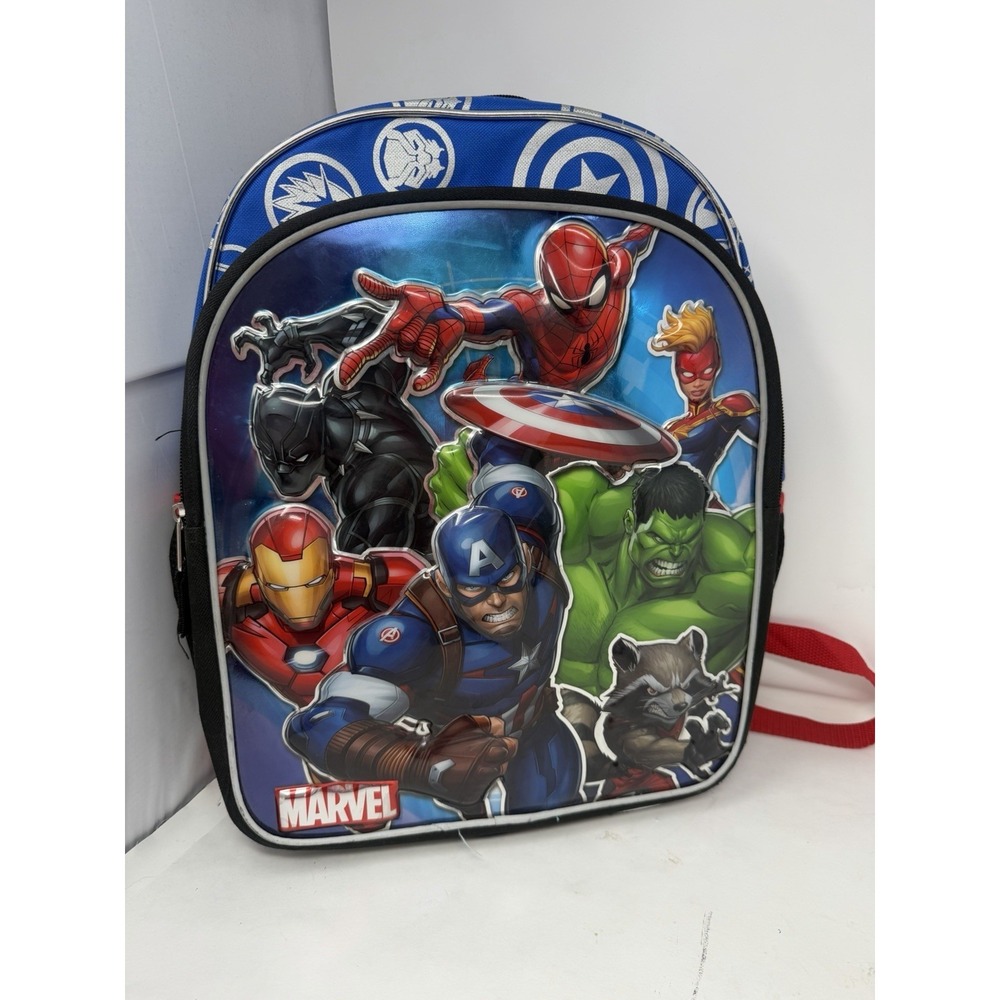 Marvel Avengers Kids Backpack Boys Schoolâ Bag Spider-Man Iron Man Hulk Blue 16"